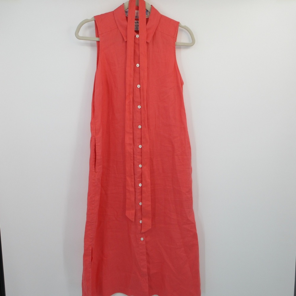 Tommy Bahama Womens Coral Pink 100% Linen Sleeveless Button Front Midi Dress XS